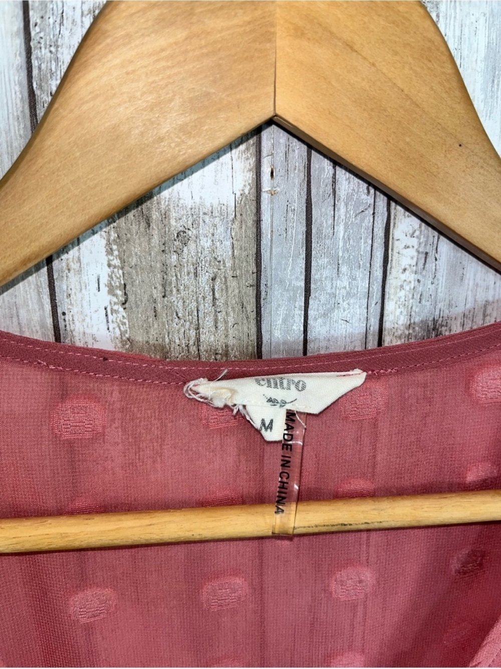Entro Swiss Dot Blouse Medium Coral Pink Boho Babydoll Sheer Top - Picture 5 of 5
